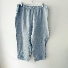 Eileen Fisher Women 100 Organic Linen Raw Hem Pants Large Blue Coastal Beach