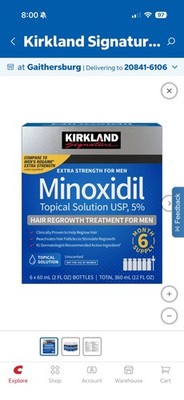 KIRKLAND Topical Minoxidil 5% Hair Regrowth Treatment for Men | 6 Months
