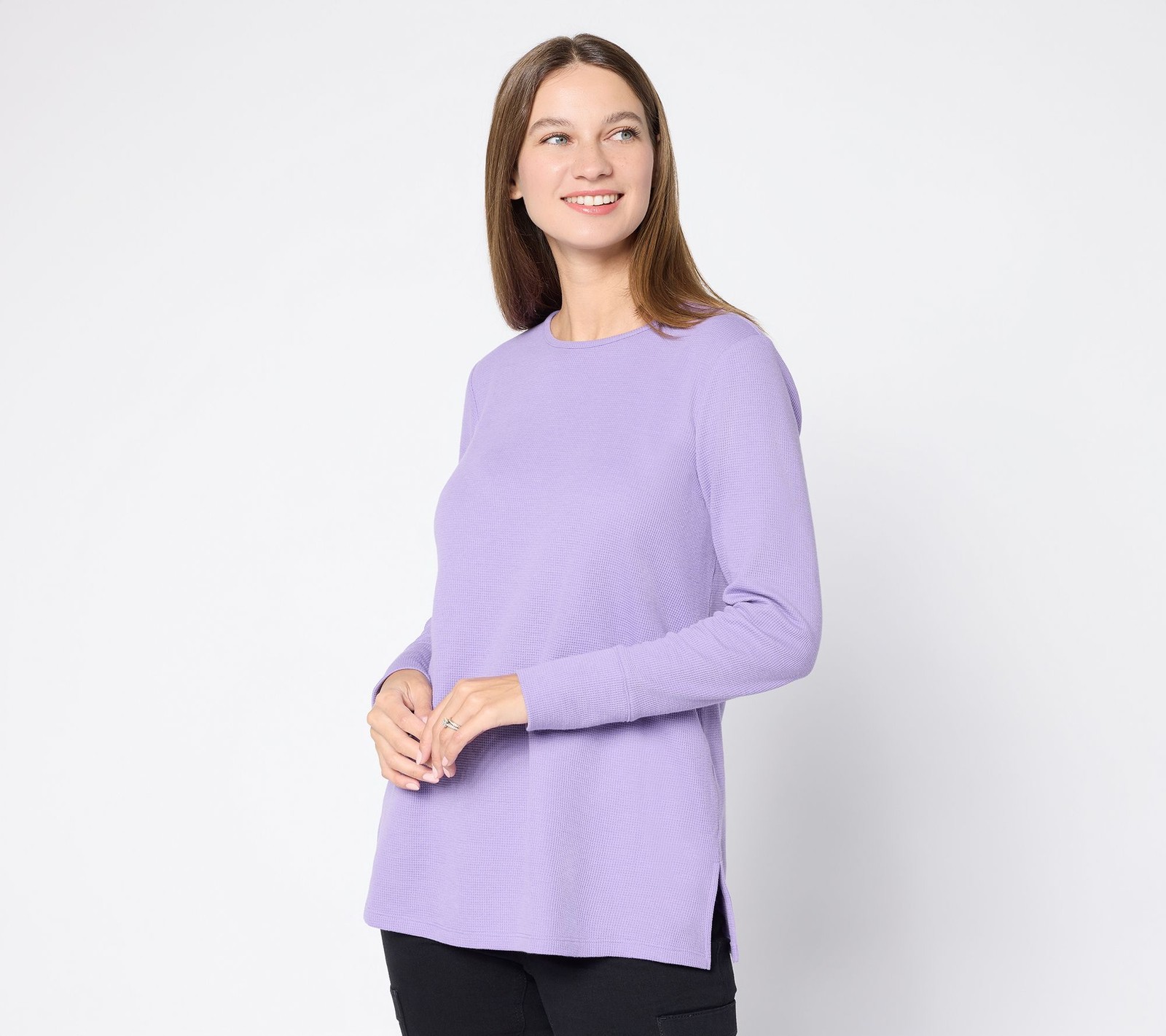 Denim & Co. Women's Top Plus Sz 3X Waffle Knit Crew Neck Multi-colored A566733
