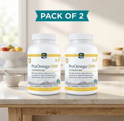 2x Nordic Naturals ProOmega 2000, Lemon Flavor - 2150 mg Omega-3 - 120 Soft Gels