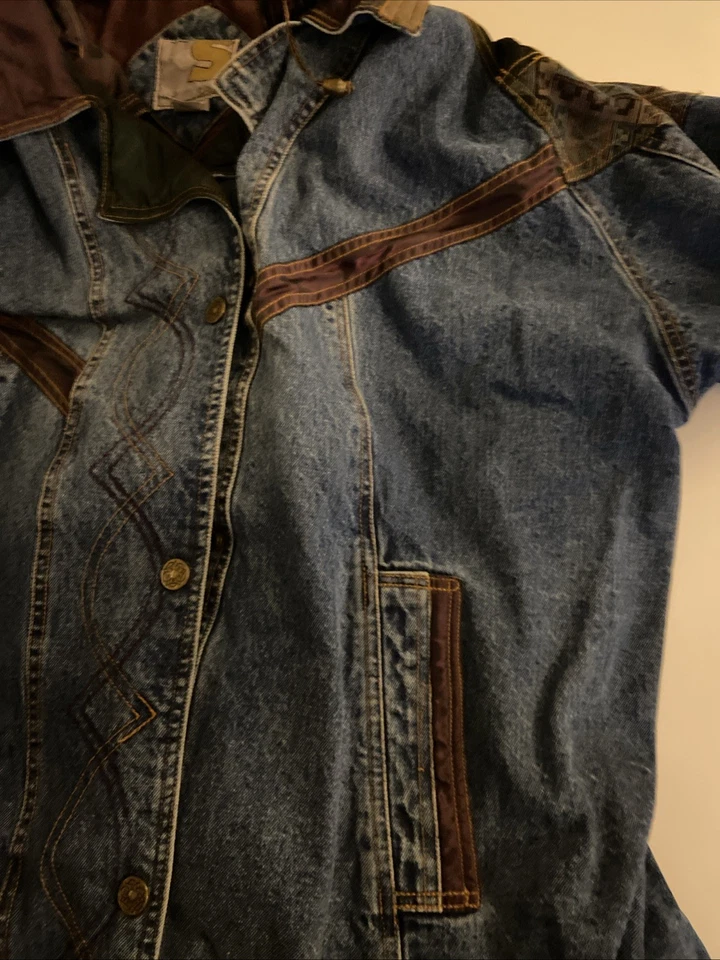 Chaqueta Vintage Current Seen Para Hombre 3X/3XG Azul Denim Forrado Abrigo Bombardero Años 90 Foto 4 de 4