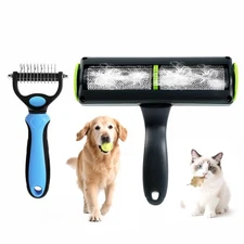 Pet Grooming Set-Pet Hair Remover Roller and Double Sided Undercoat... Fast Ship