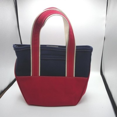 LLBean Deluxe Boat & Tote Canvas Bag Red Navy Made in USA Deep Bottom Gebraucht