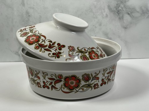 Burleigh Staffordshire Casserole Dish & Lid 20cm Ironstone Orange Floral Design - Picture 14 of 14