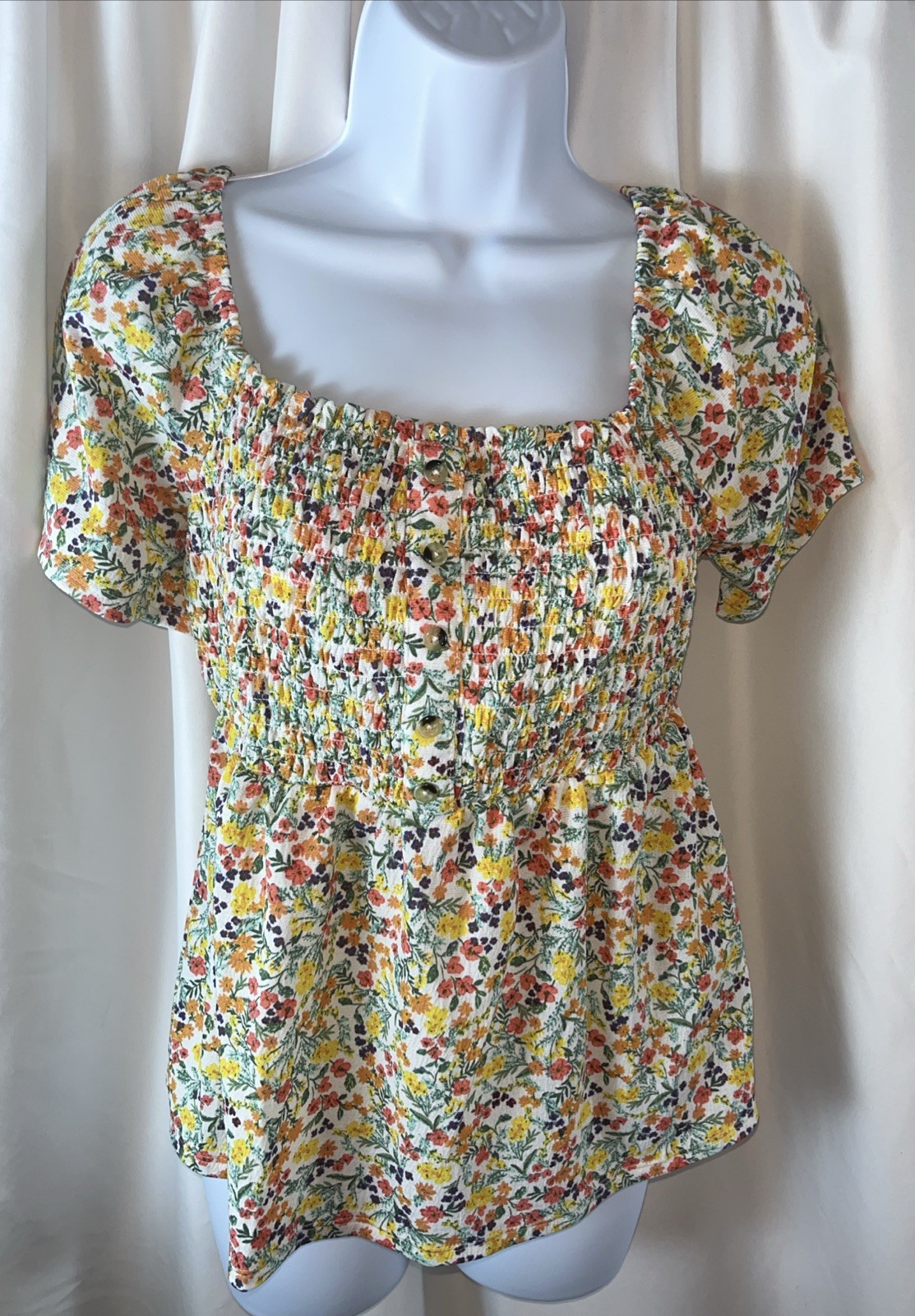 No Boundaries Juniors Girls Size L Flutter Sleeve Smocked Top Cottage Core
