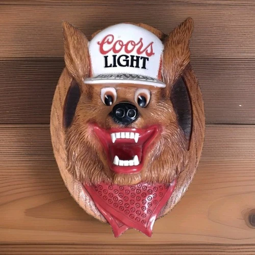 Vintage Coors Light Beer Wolf Sign 3-D Pub Bar Man Cave Pool Wall Plaque Brewery