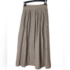 Vintage High Waisted Houndstooth A-Line Midi Skirt Wool Heritage Skirt XS