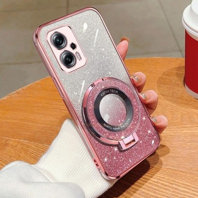 Für Redmi Note 11T Pro TPU Handyhülle mit runder Glitzer Halterung