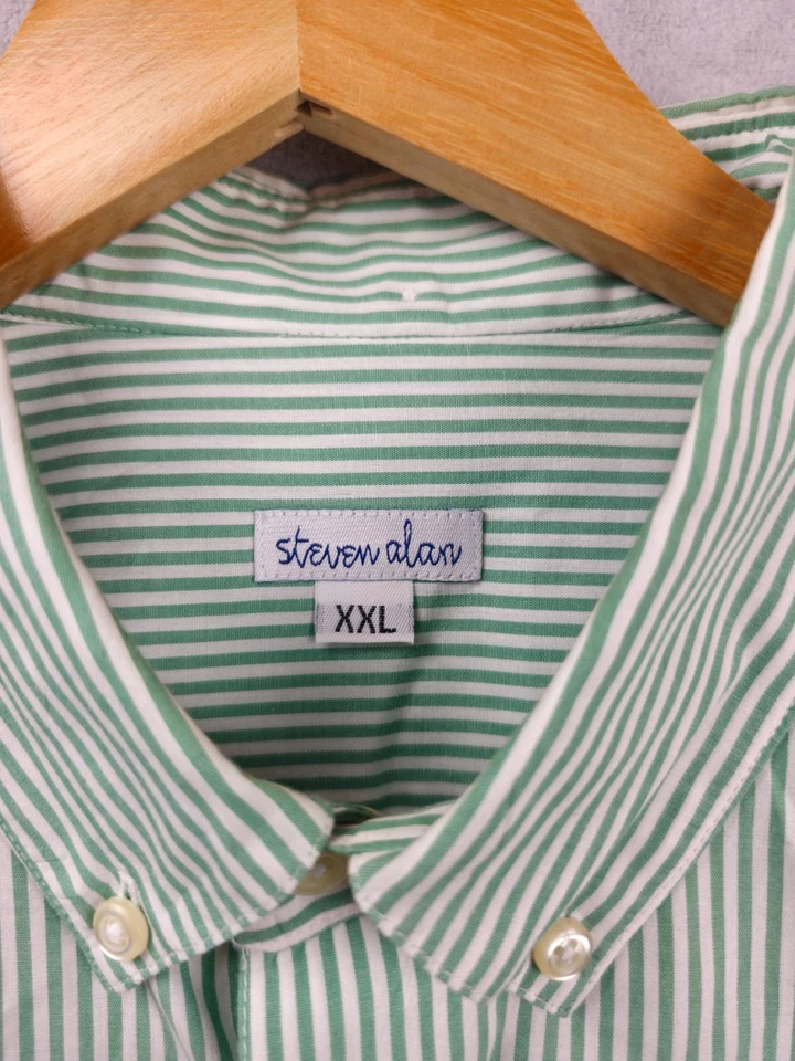 Camisa Steven Alan Para Hombre XXL Verde Blanco Rayas Abotonada Manga Larga Hecha en EE. UU. Foto 3 de 4