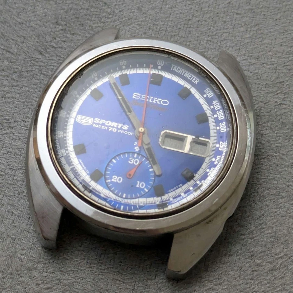 Temporizador de velocidad Seiko 6139-6010 cronógrafo vintage esfera azul Japón — para piezas Foto 2 de 4