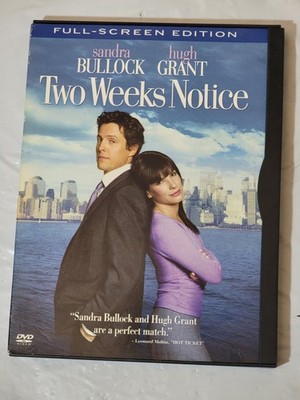 Two Weeks Notice DVD Full Screen Sandra Bullock Hugh Grant Romantic Comedy Used