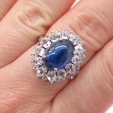 925 Sterling Silver Real Sapphire White Topaz Bohemian Ring Size 7