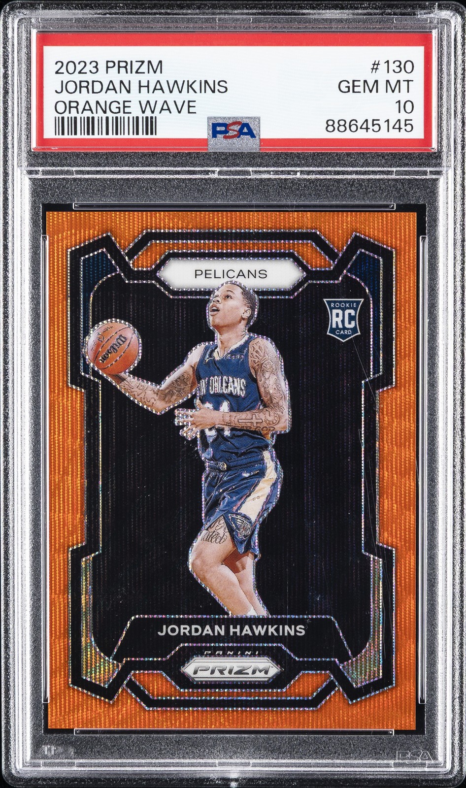 2023 PANINI PRIZM ORANGE WAVE #130 JORDAN HAWKINS 13/60 PSA 10
