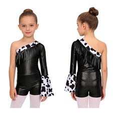 Kids Girls Dancewear Shiny Ballet Fringed Bodysuit Figure Skating Costume Party