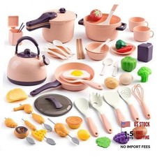 60Pcs Kids Mini Play Kitchen Accessories, Pretend Cooking Play Set 60 Pcs Pink