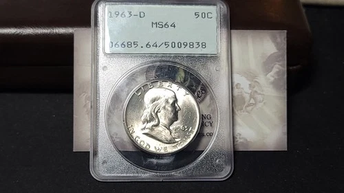 1963 D Franklin Half Dollar 50c PCGS MS 64 Old Rattler Holder
