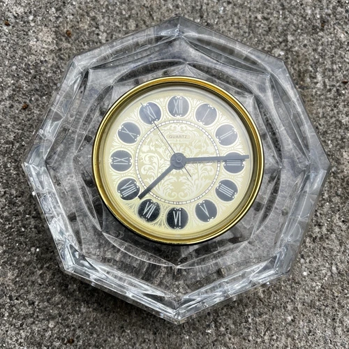 Vintage Waterford Crystal Octagon Paperweight Quartz Clock