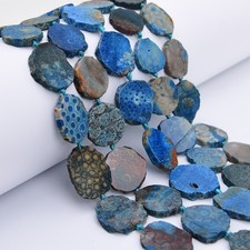 Natural Blue Chrysanthemum Stone Coral Jaspers Slice Loose Pendant Beads 16.5"