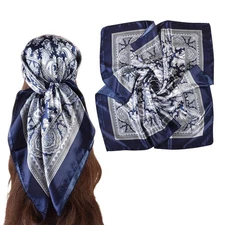 35 Inch Wild Rag Cowboy Scarves for Men Large Rancher Neckerchief Silk Blu