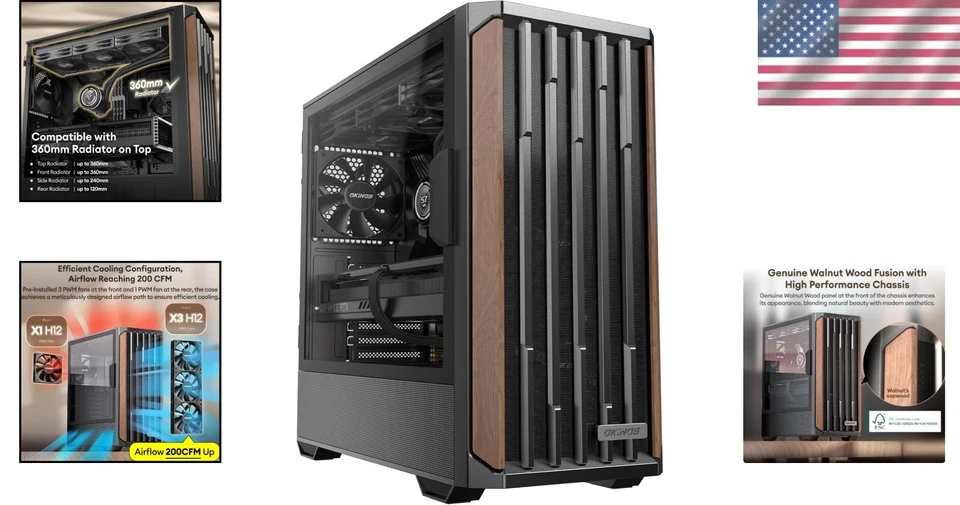 High-Performance Walnut Wood ATX Case with Magnetic Glass & Efficient Cooling - Image 2 of 4