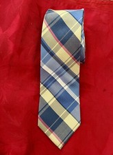 J.Crew Silk Neck Tie Blue Yellow Red Tartan Plaid EUC Made in USA