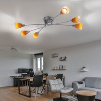 Deckenleuchte Deckenlampe Spotleuchte 6 Flammig Nickel Matt Chrom Glas Gelb 77Cm