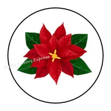 30 POINSETTIA CHRISTMAS ENVELOPE SEALS LABELS STICKERS PARTY FAVORS 1.5" ROUND