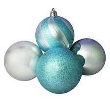Christmas Tree Decoration - 4 Pack 150mm Baubles - Gla on Blue