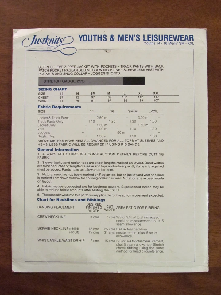 JUSTKNITS PATTERN - MENS YOUTH LEISUREWEAR TEEN PANTS VEST JACKET SHORTS UNCUT - Image 2 of 2