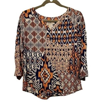 Nomadic Traders Womens Sz S Multicolor  Geometric 3/4 Sleeve Blouse
