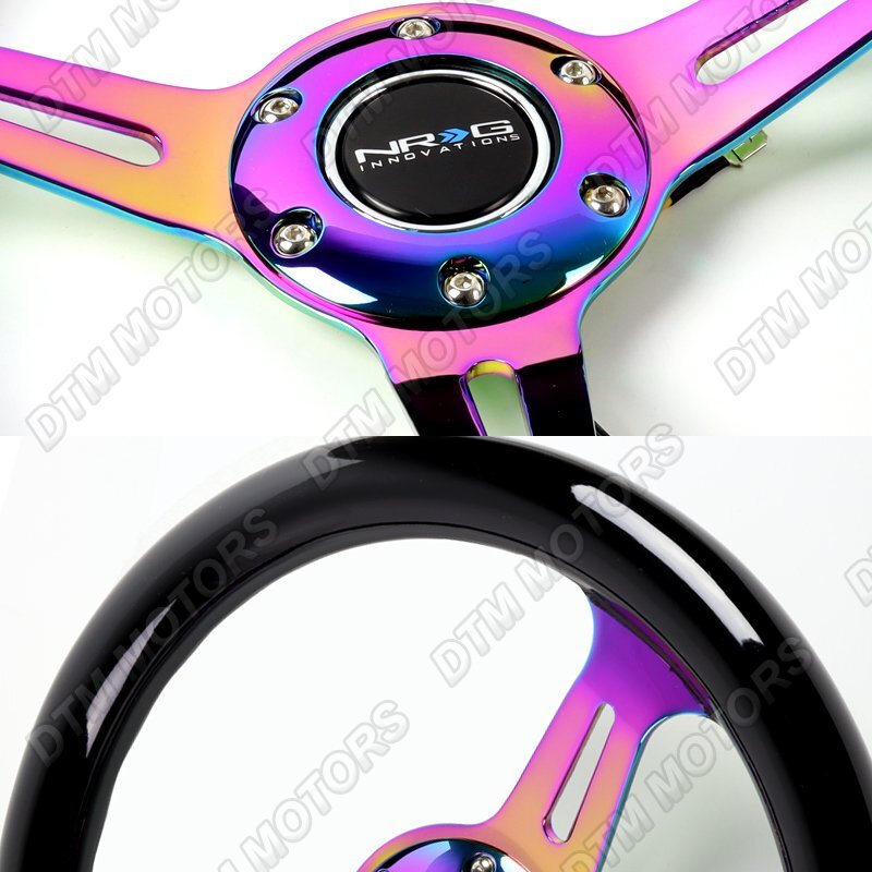NRG 310MM Black Wood Grain Handle Neo Chrome Racing Steering Wheel