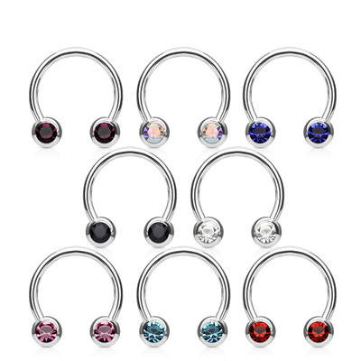 8pcs Front Facing Gems Circular Barbell Horseshoe Lip Nipple