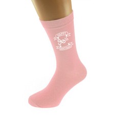 Happy 90th Birthday Scroll Design 90 year old 1934 Pale Pink socks Ladies N1266