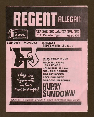 Regent Theater Handbill Flyer, Vintage 1967, Michael Caine, Robert Redford Dyke