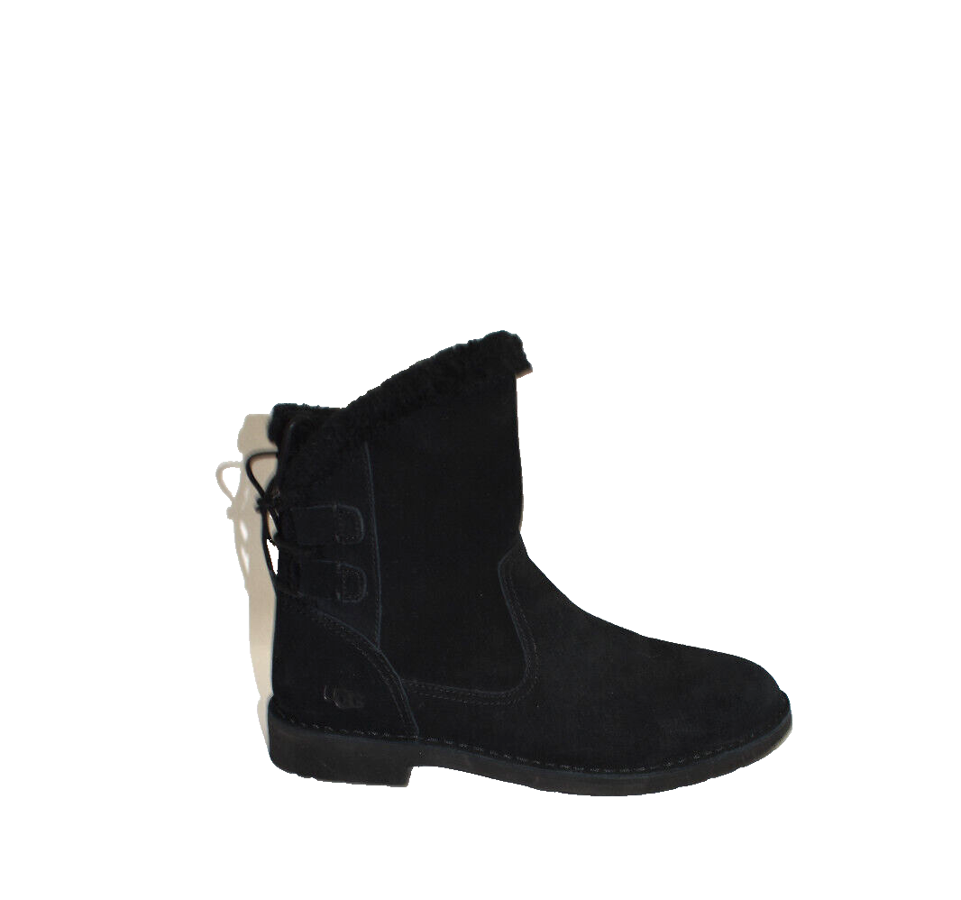 New! Ugg Naiyah Lace Back Genuine Shearling Boot Black Suede Size