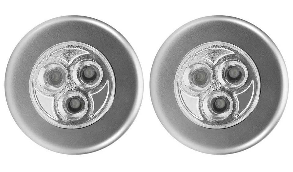 2X Battery Mini 3 LED Push On Off Light Utility Cabinet Closet Lighting Silver - Image 2 of 4