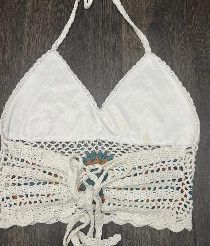 Top halter LA Hearts boho crochet blanco para mujer talla Xs/S festival cabaña Foto 4 de 4