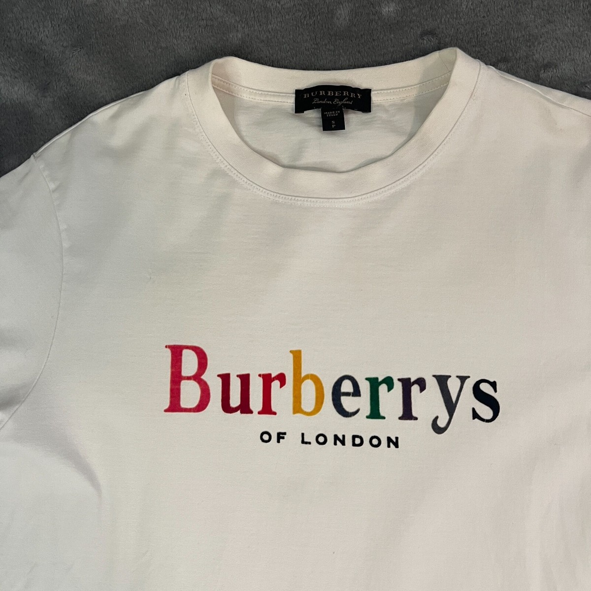VINTAGE Burberry Of London Shirt Adult Small White Rainbow