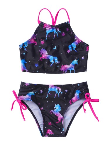 Kids Girls Tankini Set Cirss Cross Back Tank Top with Bottoms Beach Swimsuit - Picture 35 of 68