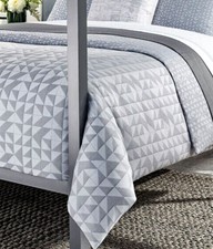 Sferra Stella F/Queen Duvet Cover Silver Blue Cotton Sateen Jacquard Reversible