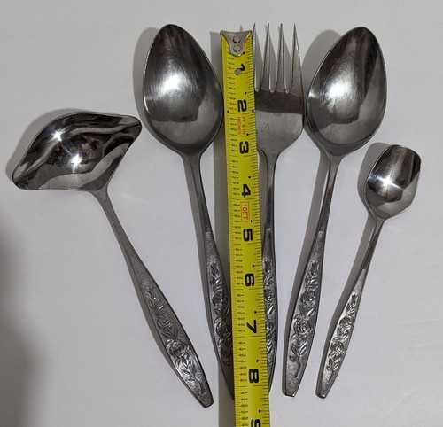 Vintage Eldan Japan Stainless Steel Flatware - Roses - 5 Service Serving Pieces - Picture 3 of 5