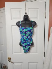 Studio Vintage Green Blue Floral One Piece Bathingsuit Size 11/12