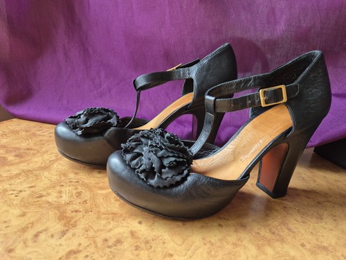 CHIE MIHARA leather women's shoes heels strap platform black size 37 - 第 1/14 張圖片