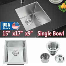 15x17x9 in Nano Bar Kitchen Sink Single Bowl Undermount Stainless Steel Handmade
