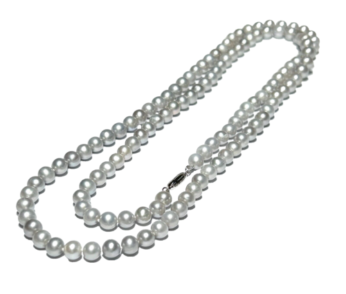Stunning 6.5mm Edison Natural Silver Gray Blue Cultured Round Pearl 32" Necklace - Photo 1/8