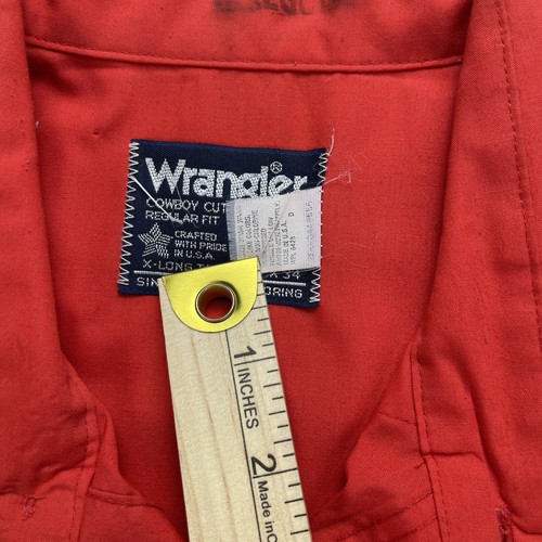 Wrangler Shirt Men 17x34 Red Cowboy Cut X Long Tail Pearl Snap Brushpopper VTG - Picture 14 of 17