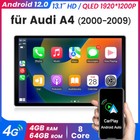 13.1' Android 14 128GB Autoradio GPS Navi IPS Stereo CarPlay für Audi A4 B8 LHD