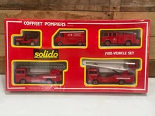 VINTAGE 1970s SOLIDO NO 7010 COFFRET POMPIERS FIRE VEHICLE GIFT SET NIB DIECAST