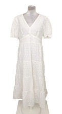 Monsoon Women's Dress Size 12 White Broderie Anglaise Tiered Midi Keyhole New F1