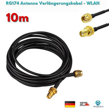 10m WLAN Antenne Verlängerungskabel, Antenna Extension Cable RG174, Stecker/Buch